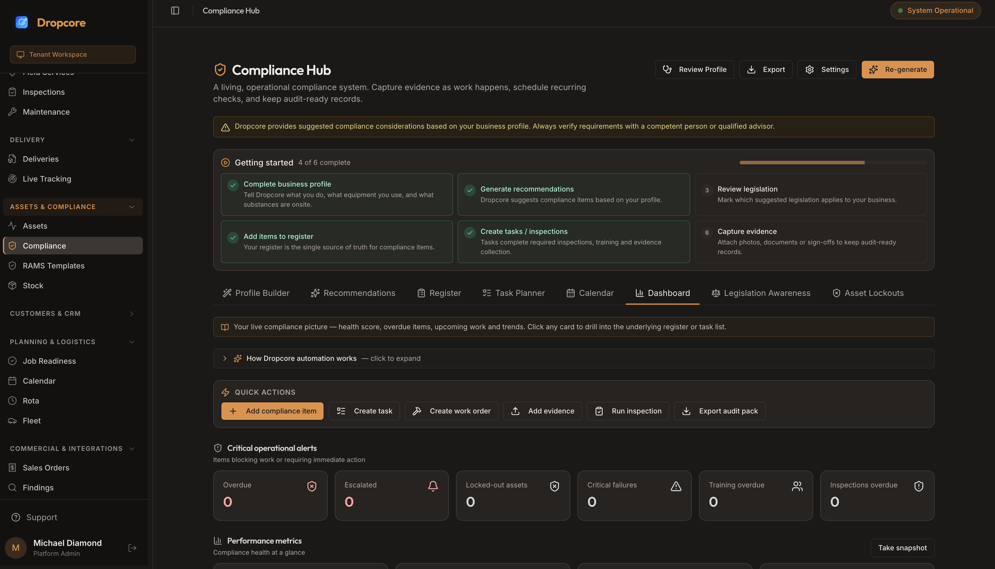 Dropcore Compliance — RAMS and audit hub